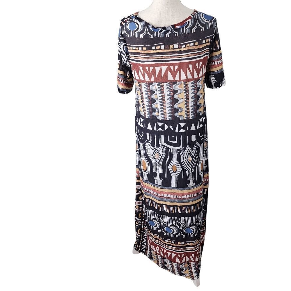 ZARA Women's Maxi Short Sleeve Aztec Print Dress Size Small - Picture 4 of 6